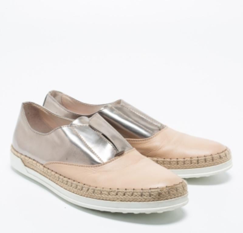 Tod's Silber & Lack & Leder Francesina Slip On Espadrille Turnschuhe Größe 35.5 im Angebot 1