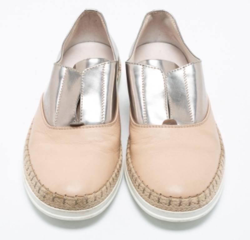 Tod's Silber & Lack & Leder Francesina Slip On Espadrille Turnschuhe Größe 35.5 im Angebot 2