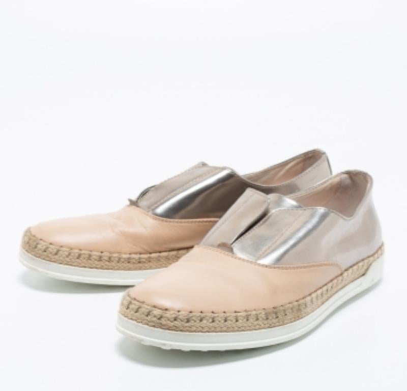 Tod's Silber & Lack & Leder Francesina Slip On Espadrille Turnschuhe Größe 35.5 im Angebot 3