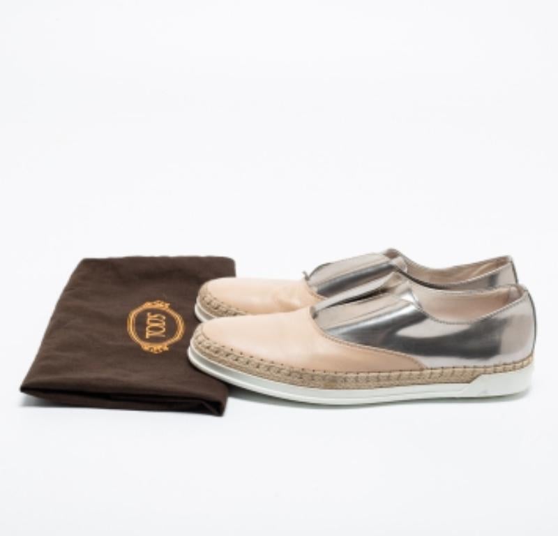Tod's Silber & Lack & Leder Francesina Slip On Espadrille Turnschuhe Größe 35.5 im Angebot 4