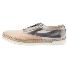 Tod's Silber & Lack & Leder Francesina Slip On Espadrille Turnschuhe Größe 35.5