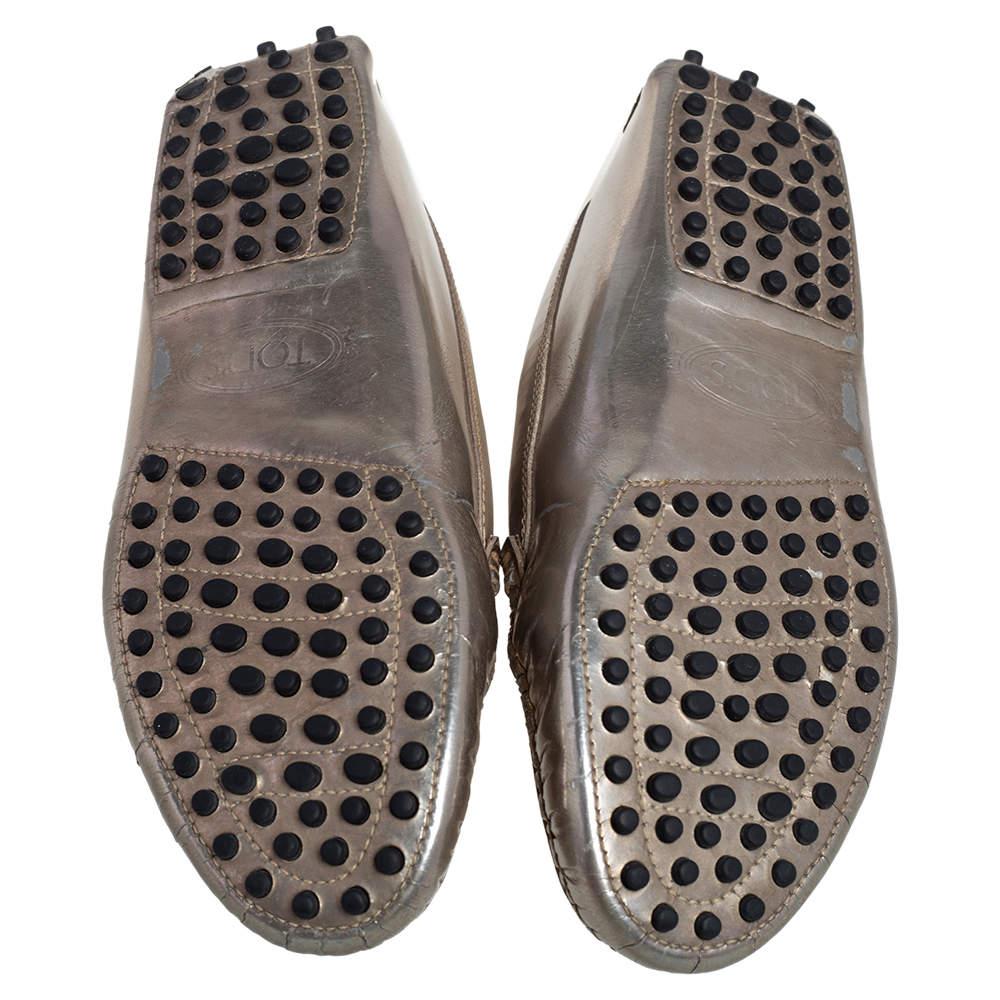 Tod's Silver Patent Leather Slip On Loafers Size 36.5 1