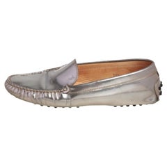 Tod's Silver Patent Leather Slip On Loafers Size 36.5