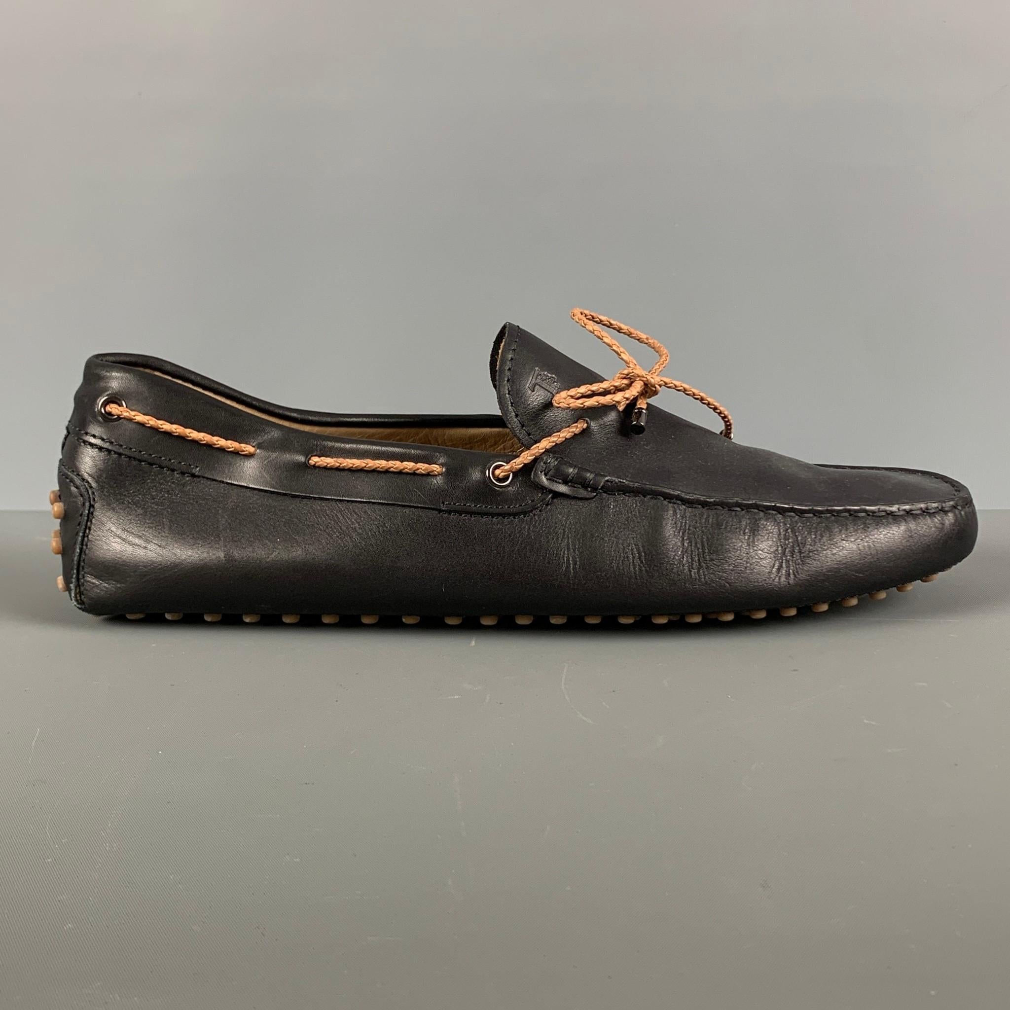 TOD'S Size 10 Black Leather Drivers Loafers In Excellent Condition In San Francisco, CA