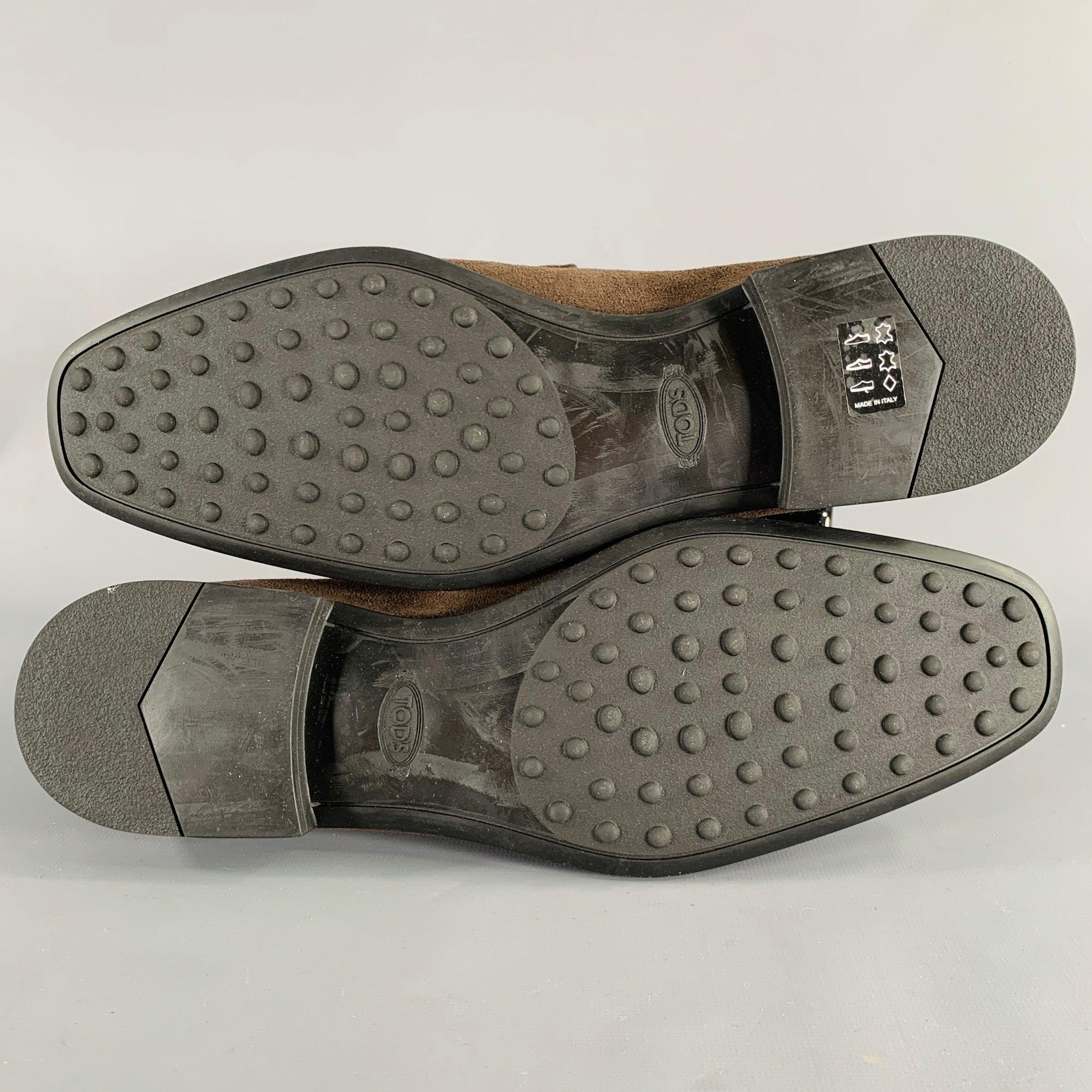 TOD'S Size 10.5 Dark Brown Suede Penny Slip On Loafers For Sale 2