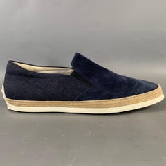 TOD'S Size 10.5 Navy Textured Suede & Canvas Slip On Loafers