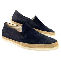 TOD'S Size 10.5 Navy Textured Suede & Canvas Slip On Loafers