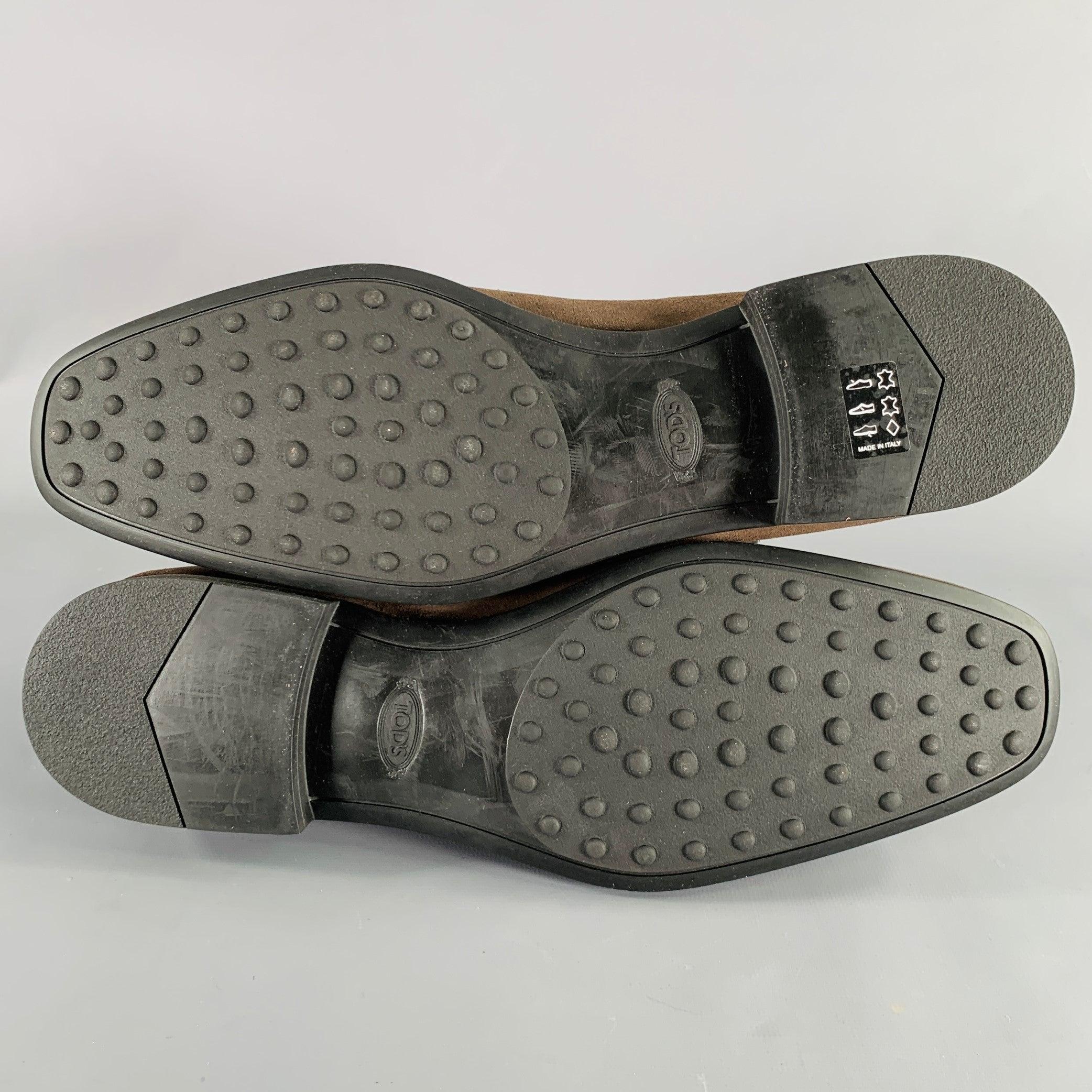 TOD'S Size 11 Dark Brown Suede Penny Loafers For Sale 2