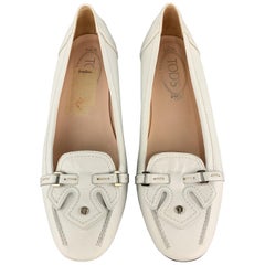 TOD'S Size 7.5 White Leather Loafer Driver Flats