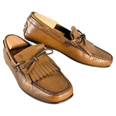 TOD'S Size 8.5 Brown Leather Moccasin Fringed Drivers Loafers