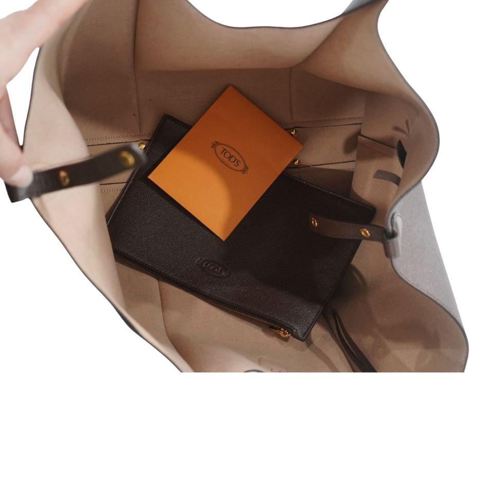 Tod's 'T' Timeless Brown Leather Tote Shopping Bag For Sale 1