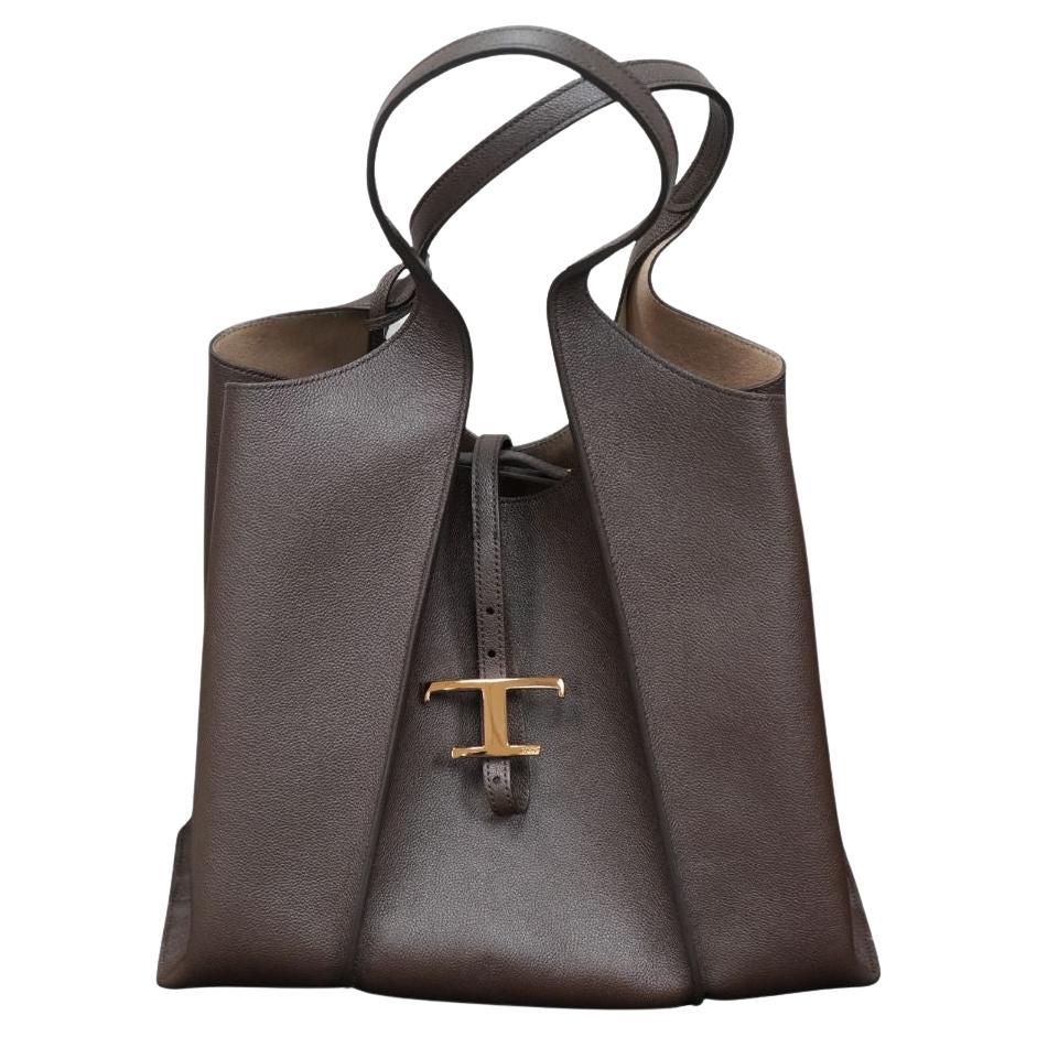 Tod's 'T' Timeless Brown Leather Tote Shopping Bag