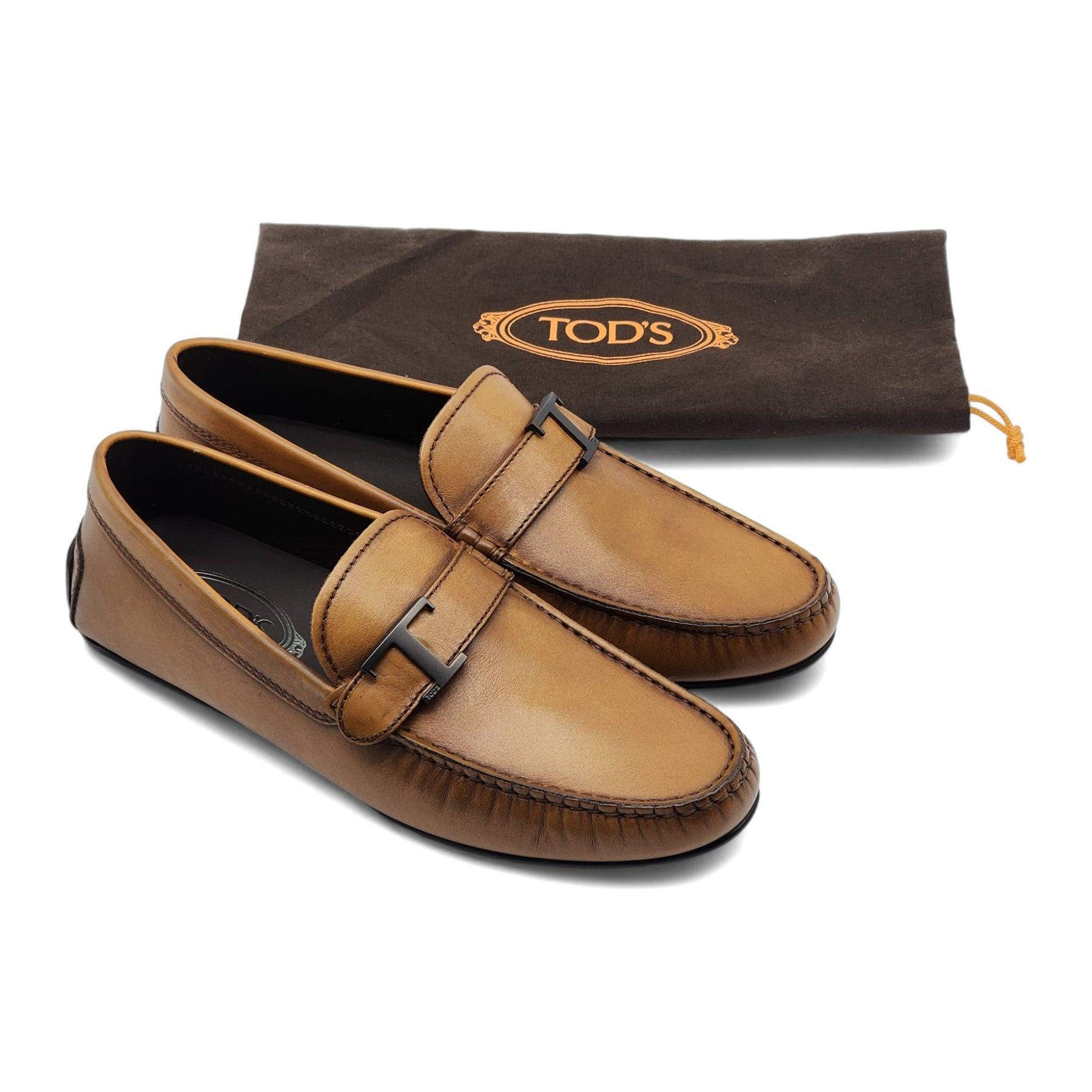 Men's Tod's T Timeless City Gommino Leather Driving Shoes in Brown For Sale