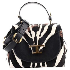 Tod's T Timeless Flap Top Handle Bag Printed Calf Hair with