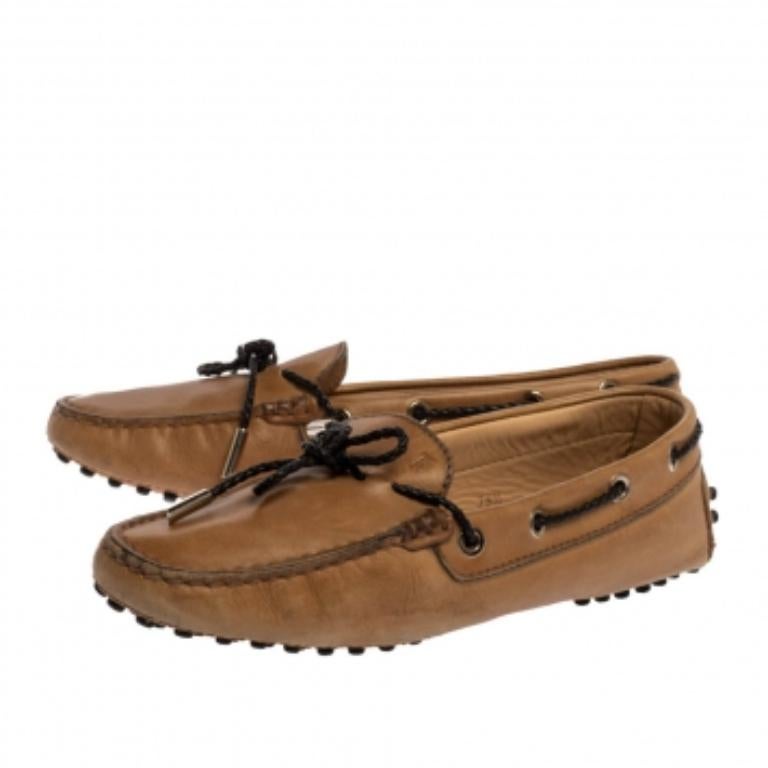 Tod's Tan Leather Braided Cord Bow Loafers Size 36.5 For Sale 1