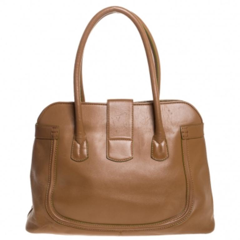 Tod's Tan Leather Buckle Satchel in vendita 2