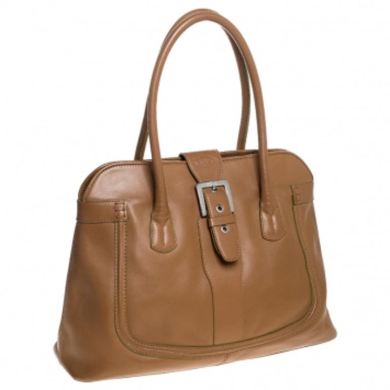 Tod's Tan Leather Buckle Satchel in vendita 3
