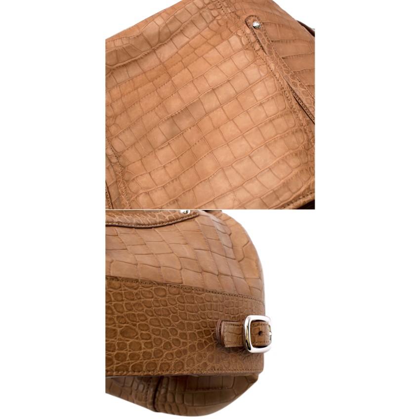 Brown Tod's Tan Leather Crocodile Leather Shoulder Bag  For Sale