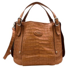 Tod's Tan Leather Crocodile Leather Shoulder Bag 