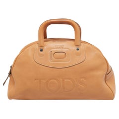 Used Tod's Tan Leather Logo Top Zip Satchel