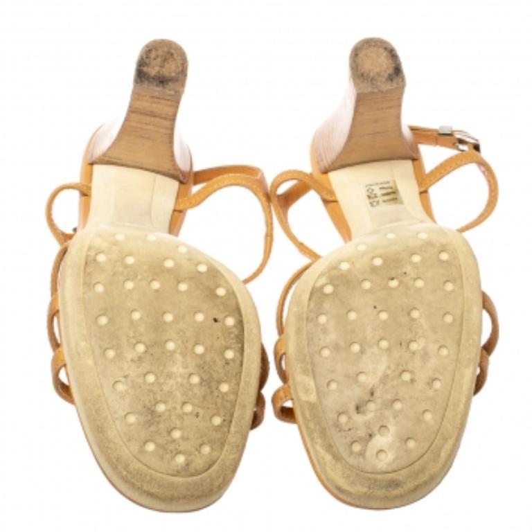 Brown Tod's Tan Leather Strappy Platform Sandals Size 40 For Sale