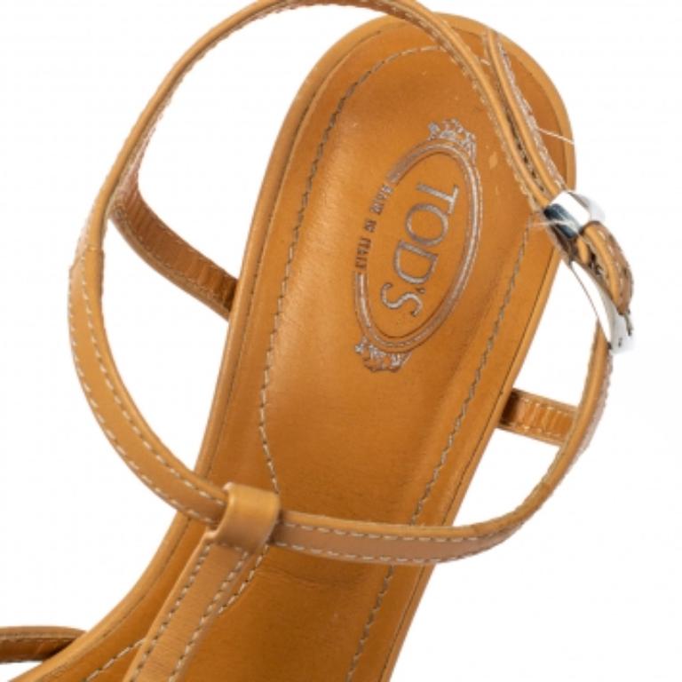 Women's Tod's Tan Leather Strappy Platform Sandals Size 40 For Sale