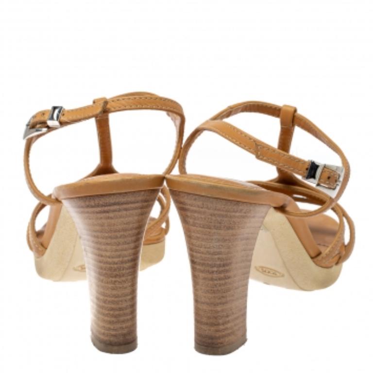 Tod's Tan Leather Strappy Platform Sandals Size 40 For Sale 3