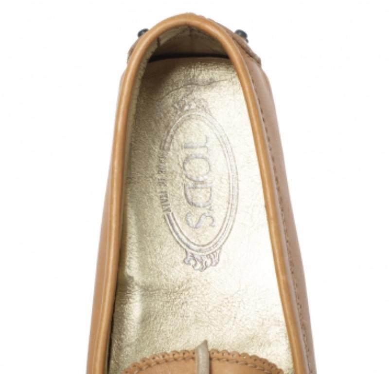 Tod's Tan Perforated Leather Bow Loafers Size 37.5 For Sale 1