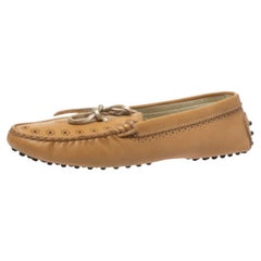 Tod's Tan Perforated Leather Bow Loafers Size 37.5