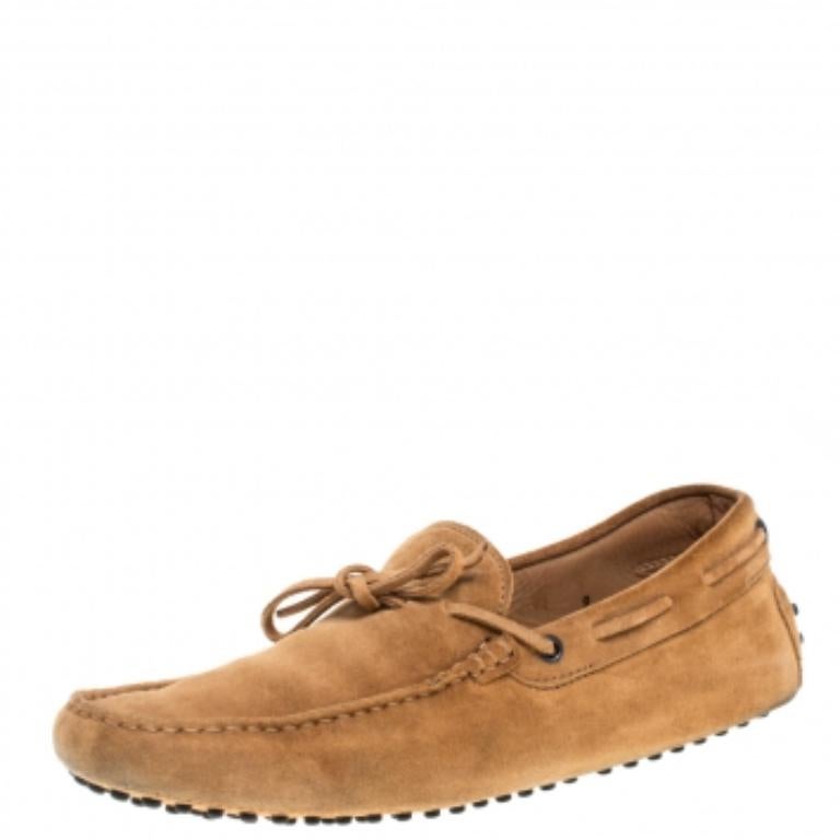 Tod's Tan Suede Gommino Driving Slip On Loafers Size 43 For Sale 1