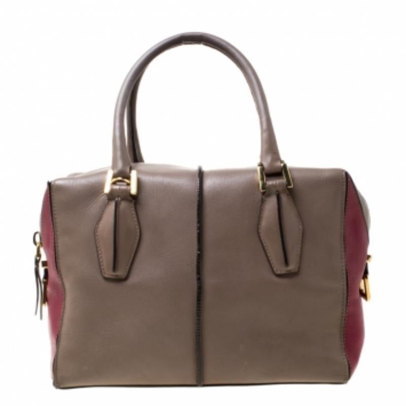 Tod's Taupe/Burgundy Pelle D & A Style Medium Tote in vendita 5