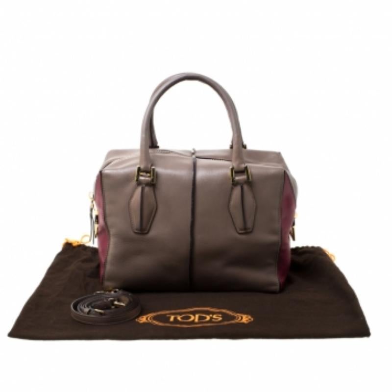 Tod's Taupe/Burgundy Pelle D & A Style Medium Tote in vendita 2