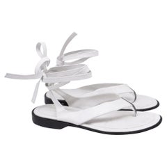 Tod's Tie-Up Thong Flat Sandals in White Leather