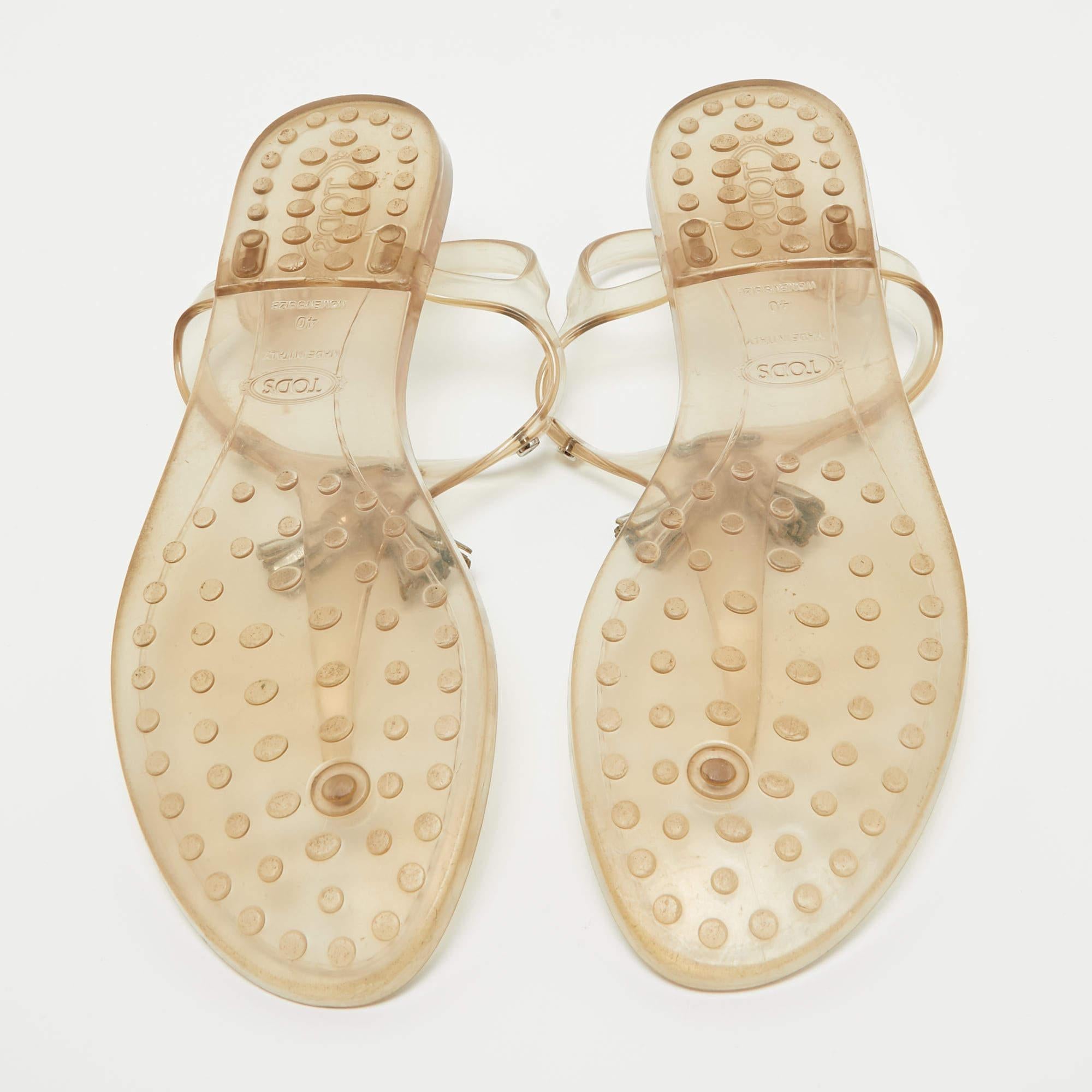 Tod's Transparente flache Zehensandalen aus Gummi mit Quaste und Schleife Größe 40 im Angebot 1