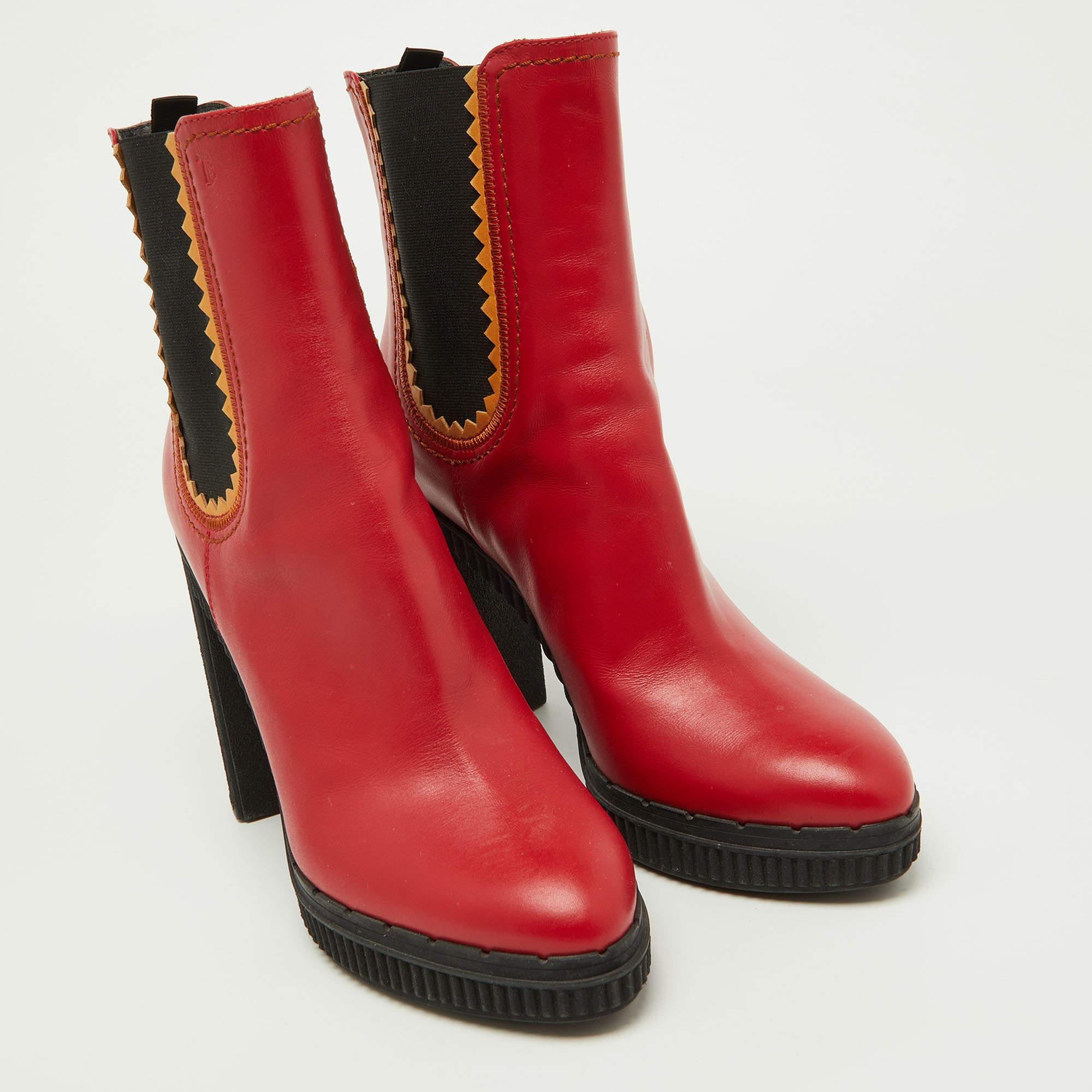 Women's Tod's Tri Color Leather Block Heel Ankle Length Boots Size 38