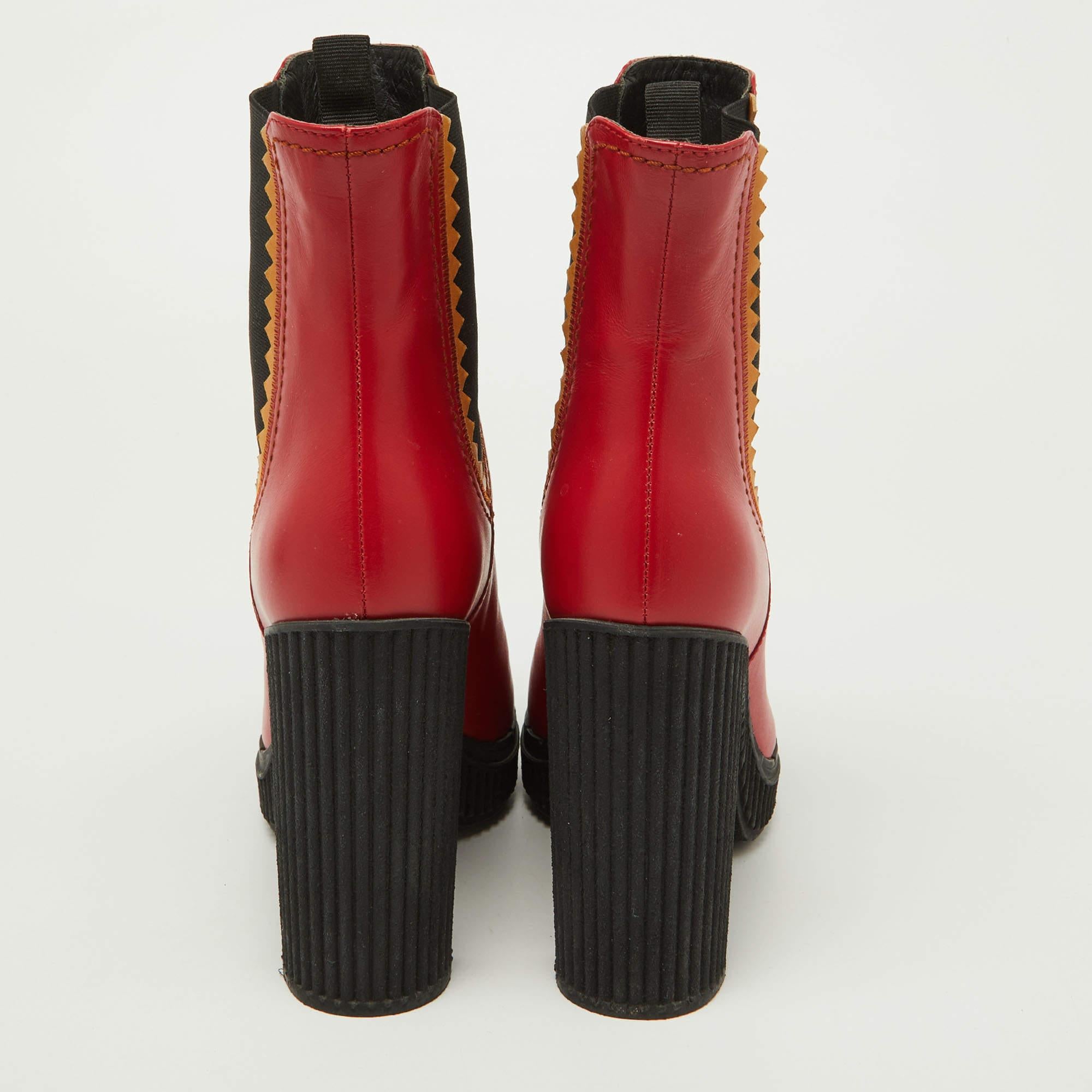 Tod's Tri Color Leather Block Heel Ankle Length Boots Size 38 1