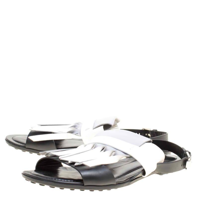 Tod's Tricolor Leather Fringe Flat Sandals Size 37 3