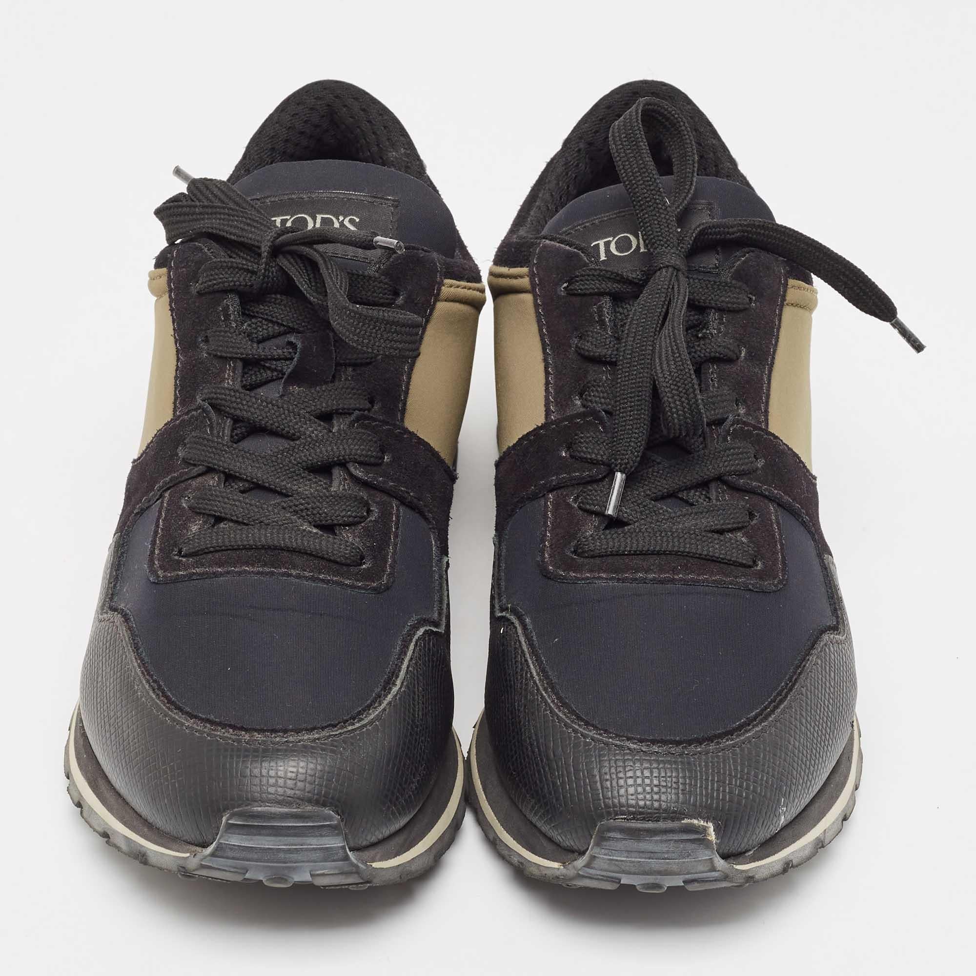 Black Tod's Tricolor Suede and LeatherLace Up Sneakers Size 41 For Sale