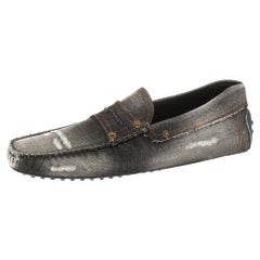 Tod's Two Tone Denim Fabric Gommino Penny Slip On Loafers Size 44.5
