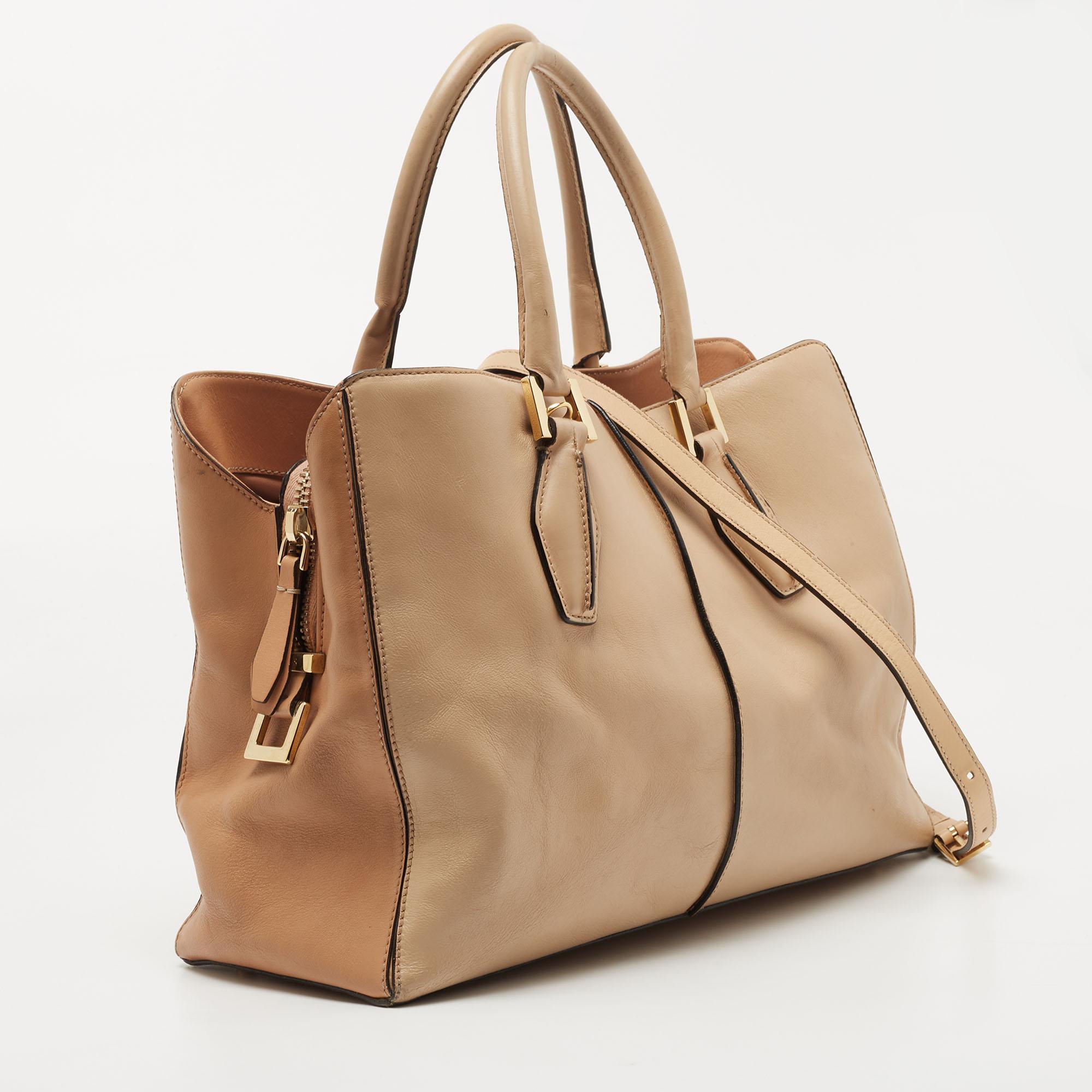 Tod's Zweifarbige D-Cube-Tasche aus Leder Medium (Beige)
