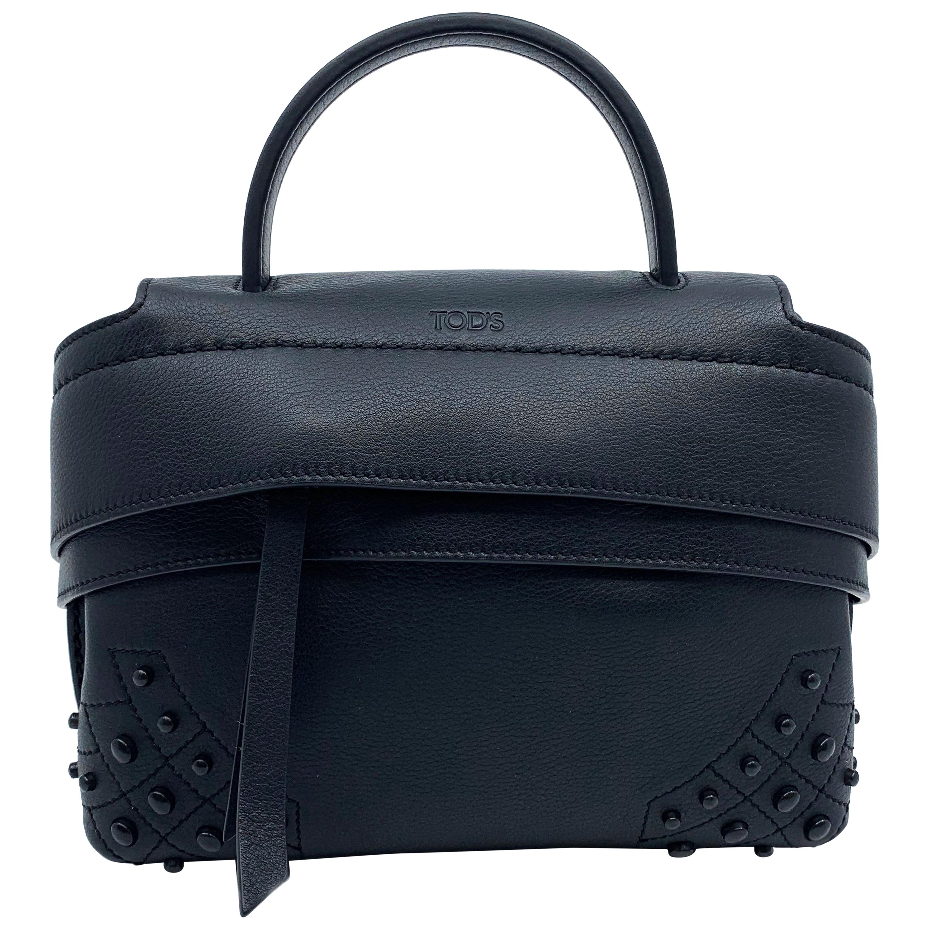 Tod's Wave Micro Gommini Black Leather Ladies Satchel Bag XBWAMRWD001MTI-B999