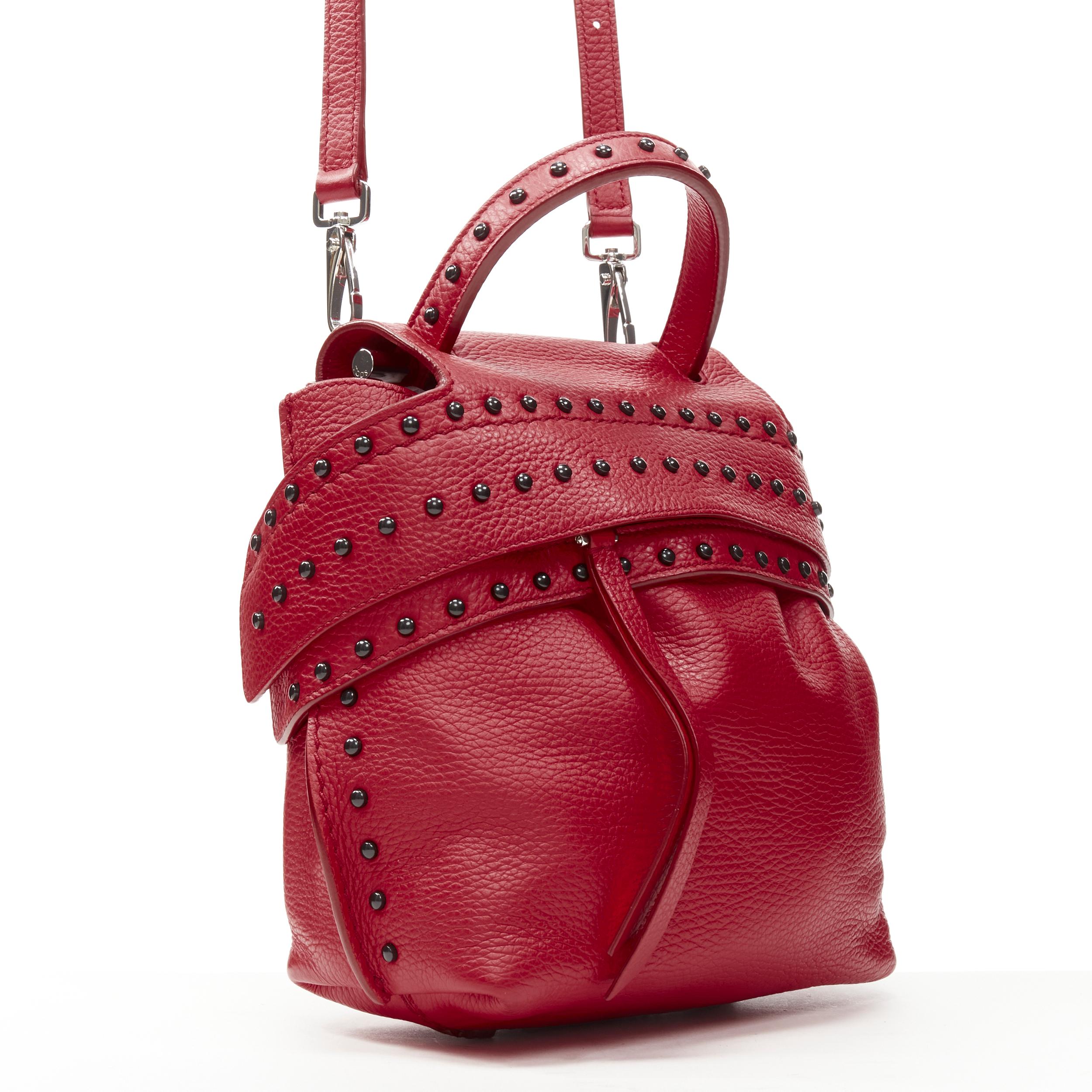 Red TOD'S Wave red leather black Dots studded crossbody bag