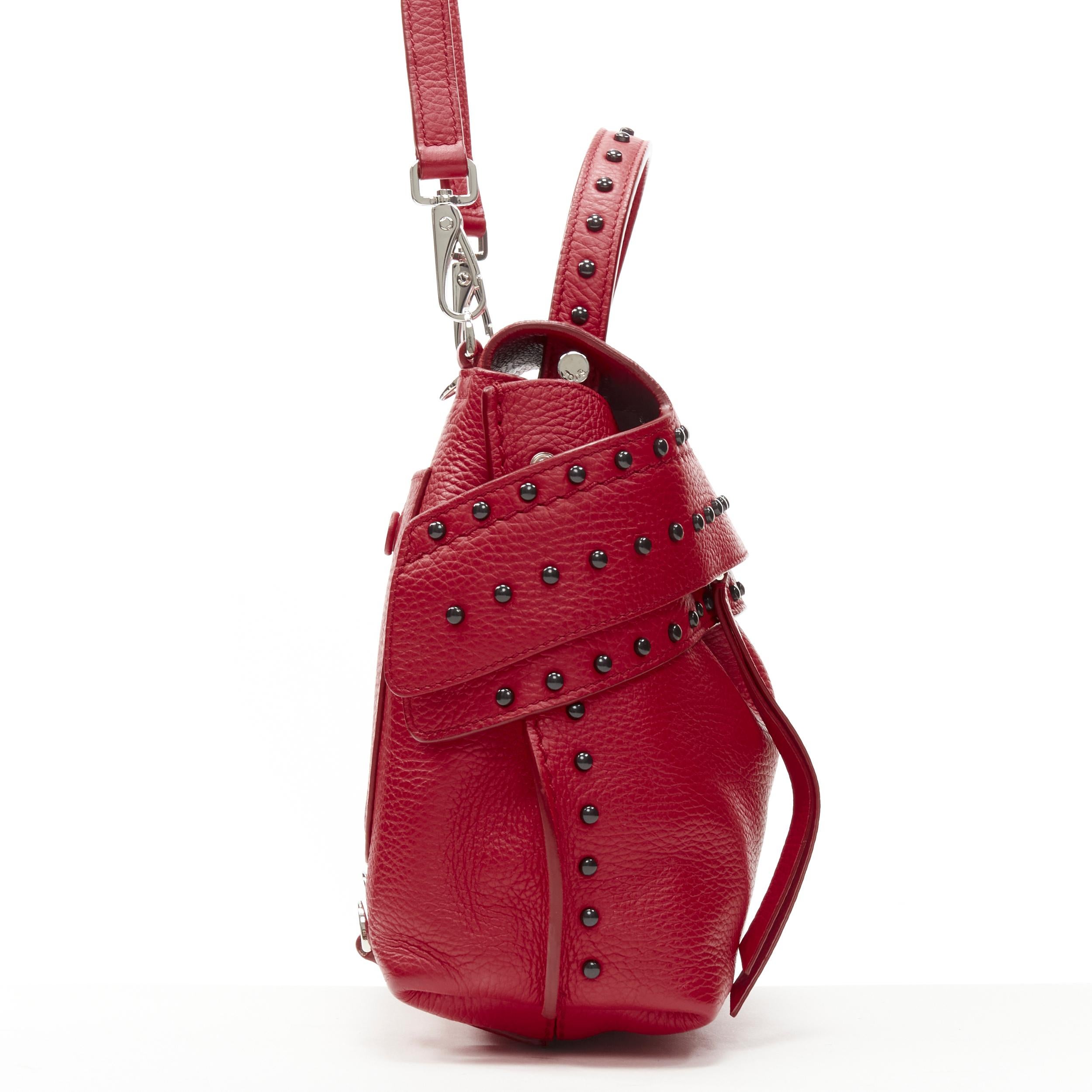 TOD'S Wave red leather black Dots studded crossbody bag In Excellent Condition In Hong Kong, NT