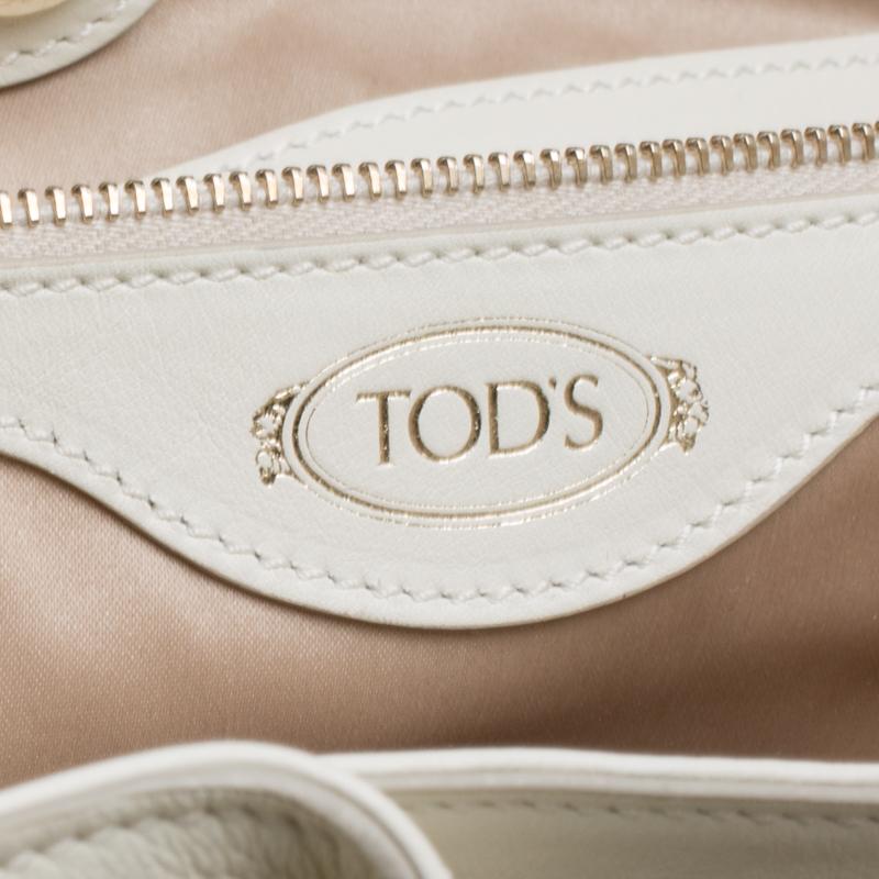 Tod's White/Brown Leather and Patent Leather Medium Flower Tote 3