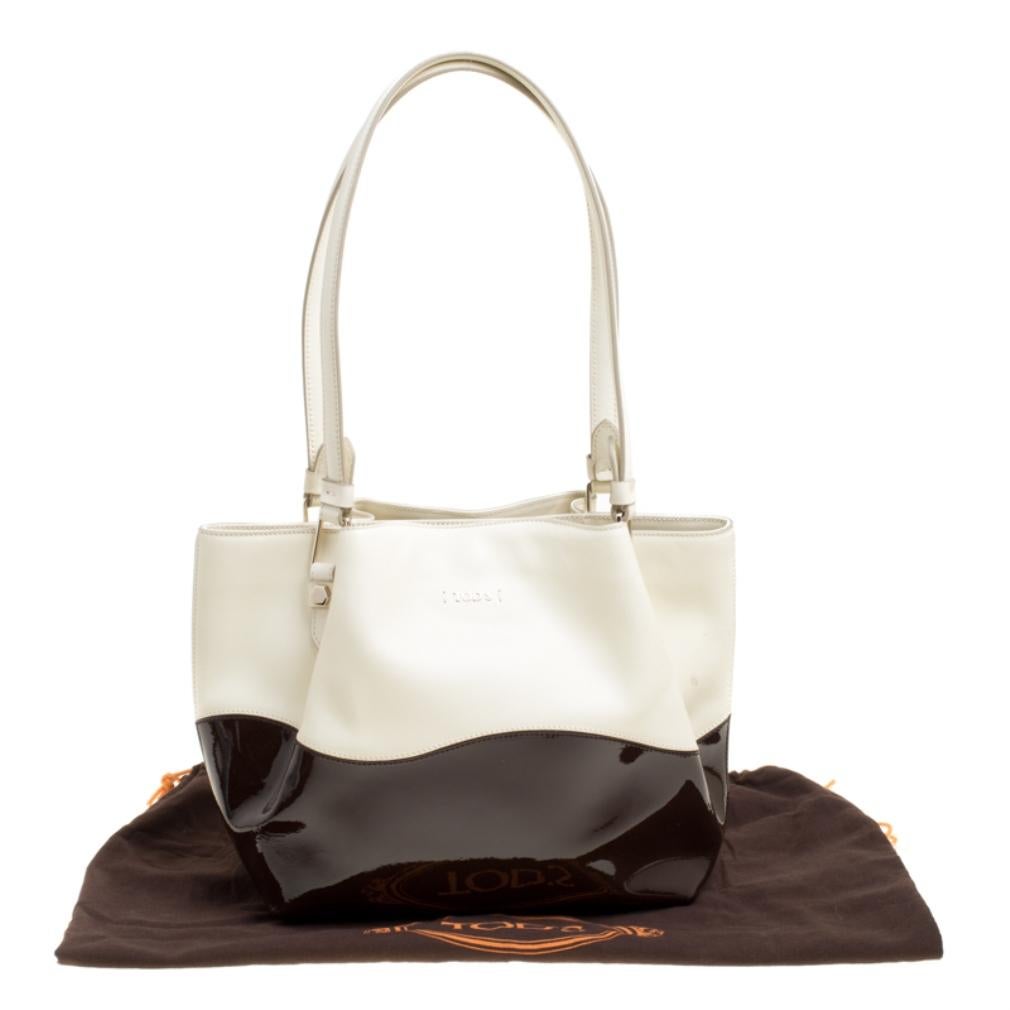 Tod's White/Brown Leather Small Flower Shopper Tote 6
