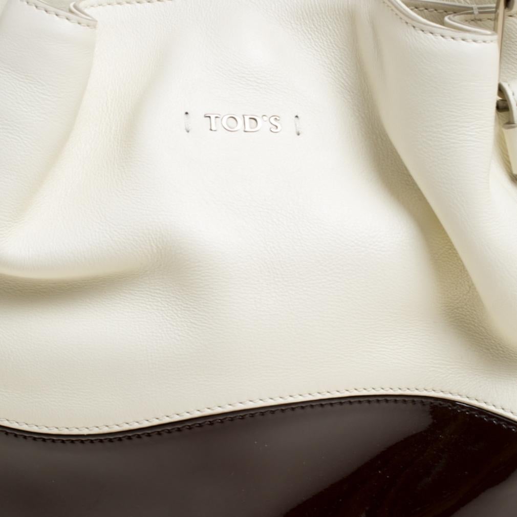 Tod's White/Brown Leather Small Flower Shopper Tote 2