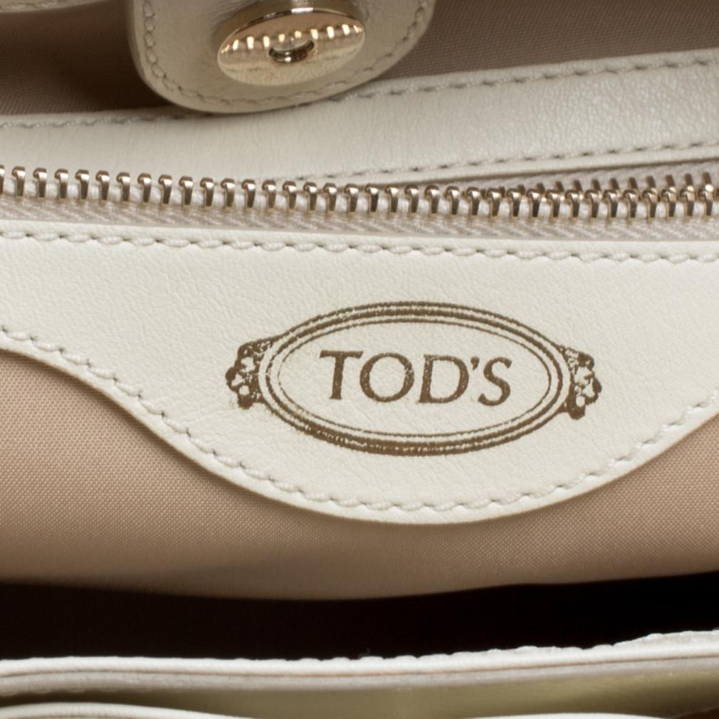 Tod's White/Brown Leather Small Flower Shopper Tote 3