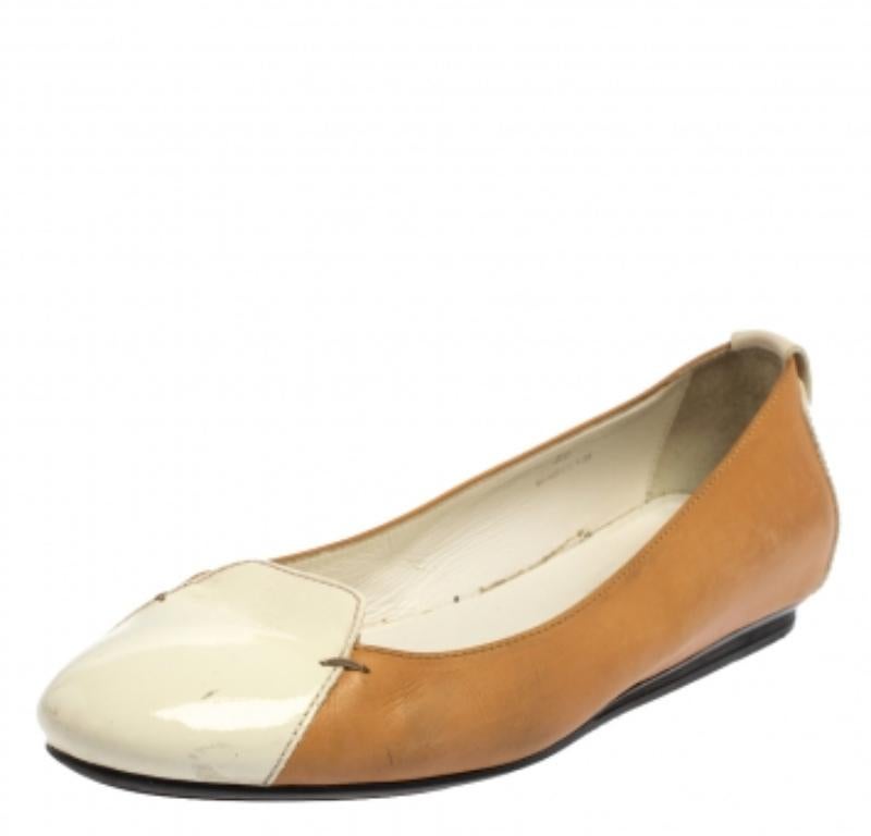 Tod's White/Brown Patent And Leather Ballet Flats Size 36 For Sale 1