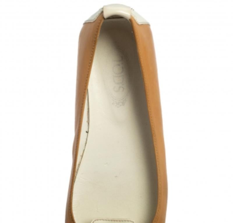 Tod's White/Brown Patent And Leather Ballet Flats Size 36 For Sale 2