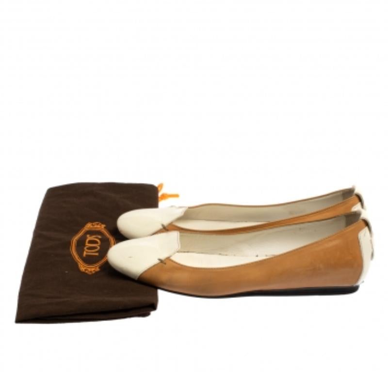 Tod's White/Brown Patent And Leather Ballet Flats Size 36 For Sale 4